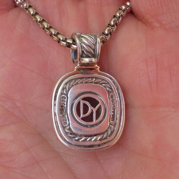 Retired David Yurman Albion Blue Chalcedony Enhancer Pendant w/Chain - 14K/925 - Picture 5 of 13